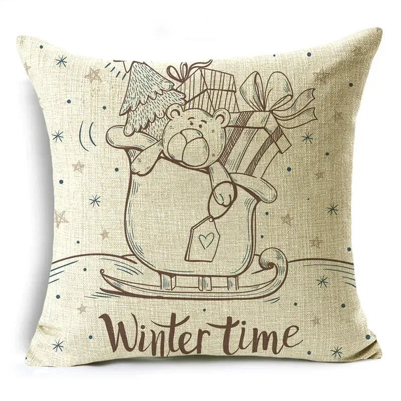 Axyaa Christmas Linen Cushion Cover Merry Gifts 18*18in