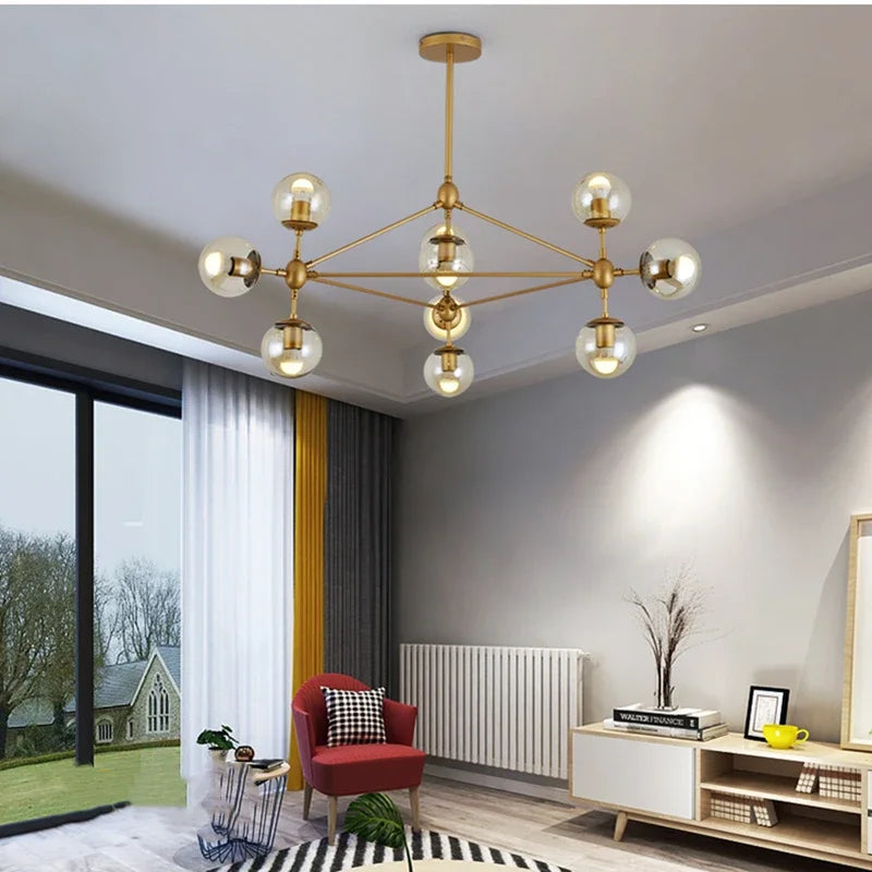 Axyaa Retro Industrial Magic Bean Glass Chandelier LED Loft Dining Living Room