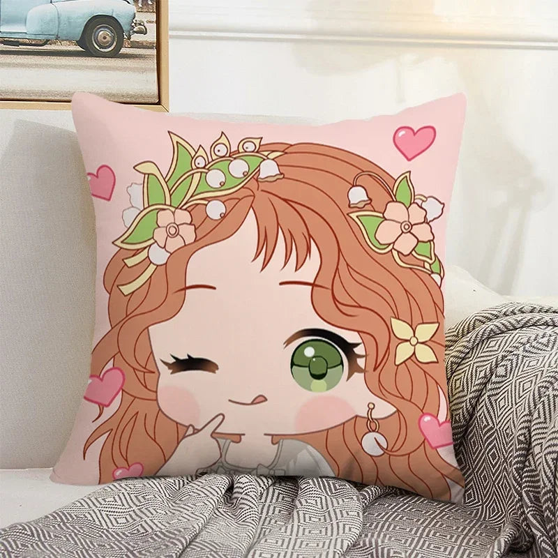Axyaa Anime Bed Pillow Case 45x45 Decorative Cushion Cover Home Sofa Decor