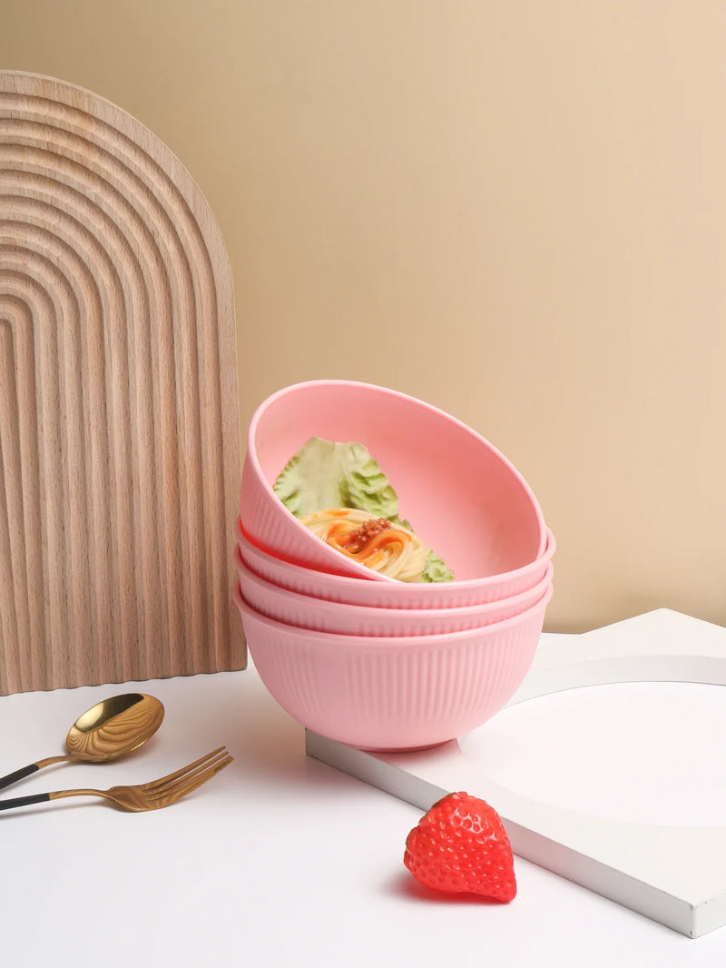 Axyaa Pink Vertical Grain Bowl Set - Pack of 8