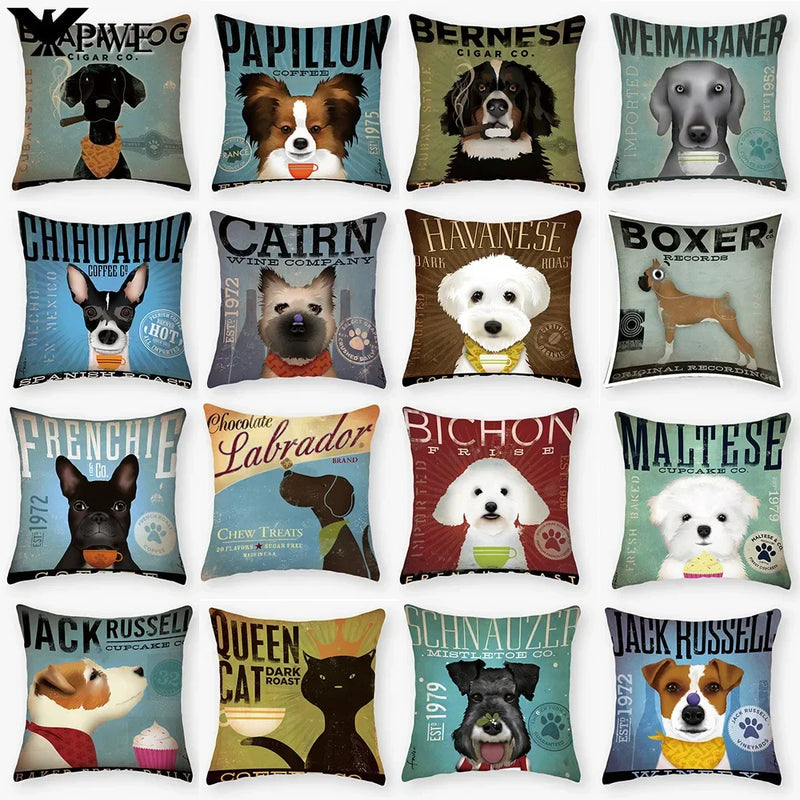 Funny Cartoon Cat & Dog Pillow Covers by Axyaa: Luxury Sofa Bed Decor Pillowcase