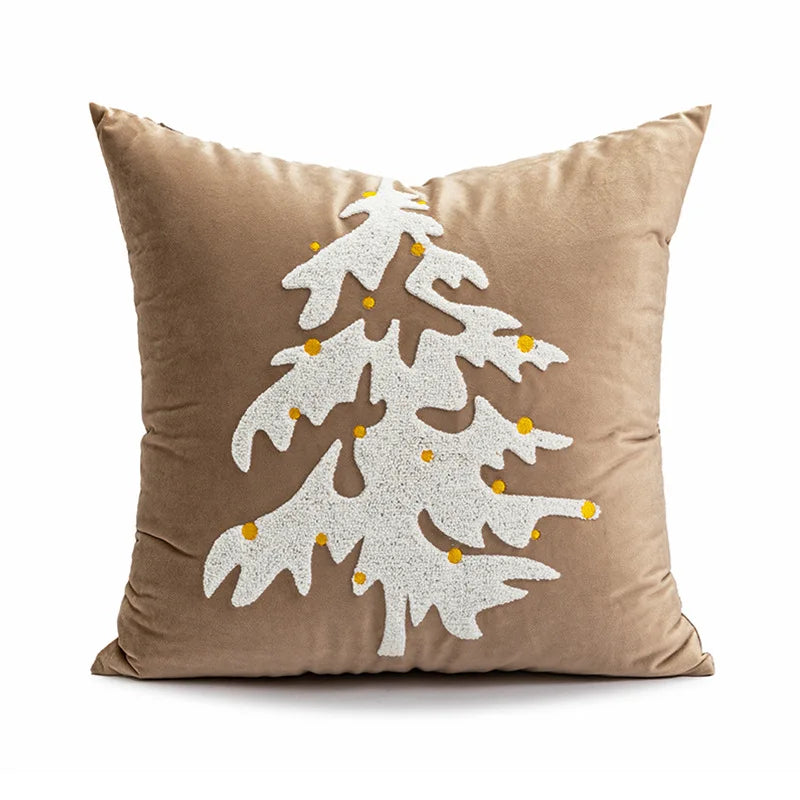 Christmas Chenille Plush Tufted Heart Tree Sugar Beige Cushion Cover for Home Decoration