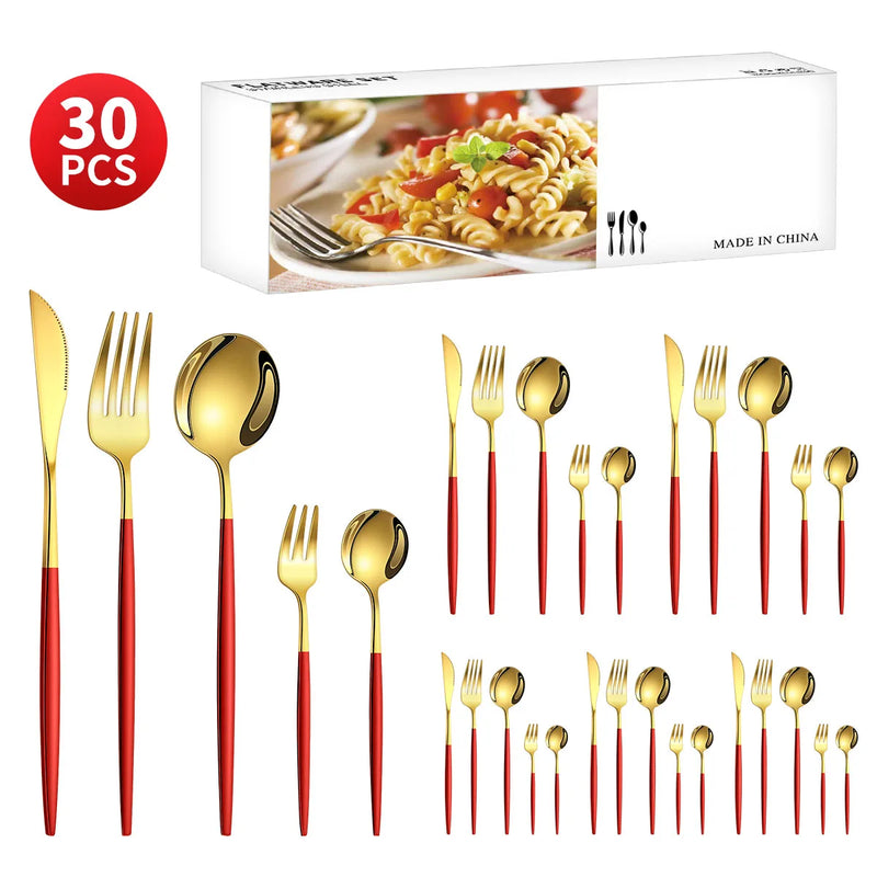 Axyaa 30-Piece Stainless Steel Cutlery Set for Dining Banquets