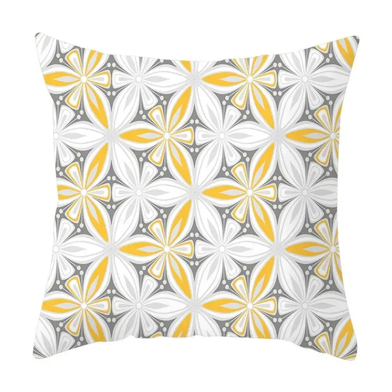 Axyaa Yellow Floral Geometric Pillowcase for Home Decor