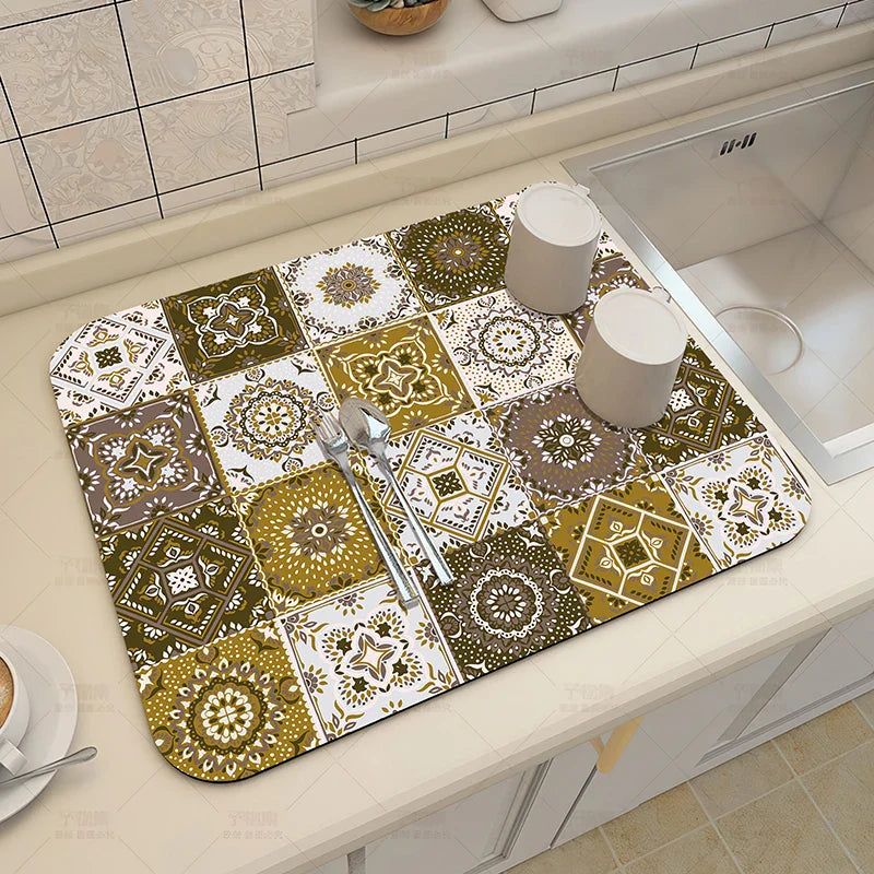 Ethnic Printed Coffee Draining Mat by Axyaa: Super Absorbent & Quick Drying Rug
