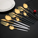 Axyaa Black Gold Cutlery Fork Set - 4Pcs Stainless Steel Dinnerware Teaspoon Utensils