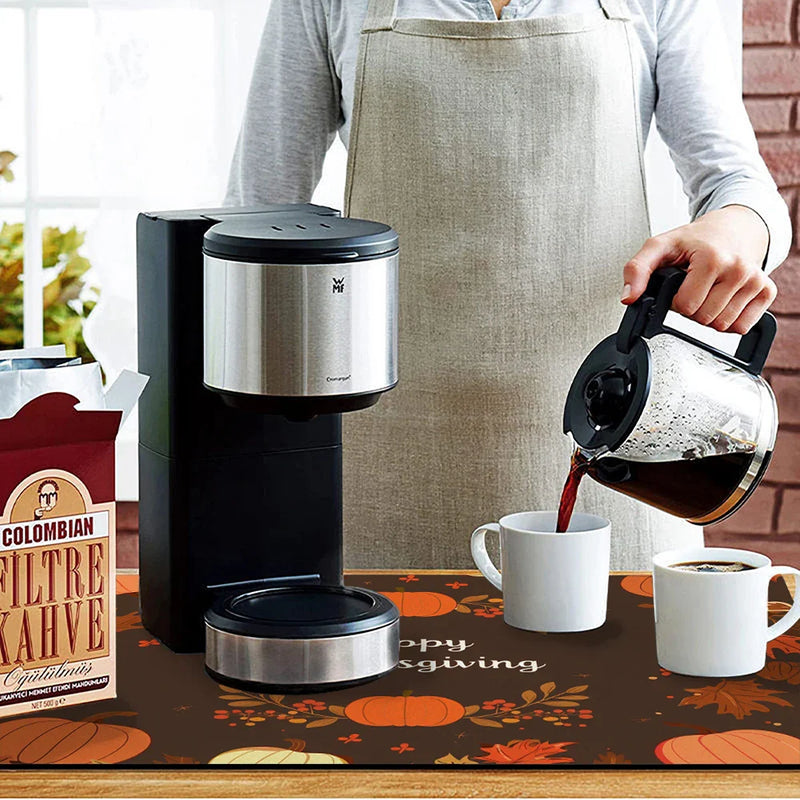 Thanksgiving Drying Mat by Axyaa: Absorbent Placemat for Table Cup Drying - Anti-Slip Décor Accessory