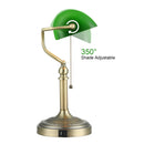 Axyaa Green Glass Bankers Desk Lamp with USB Charging Port and Pull Chain Switch
