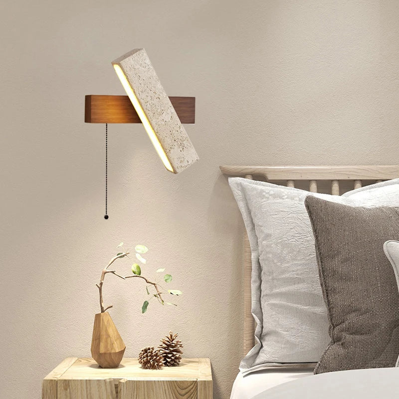 Axyaa Rotatable LED Wall Lamp in Natural Stone Wood for Home Deco