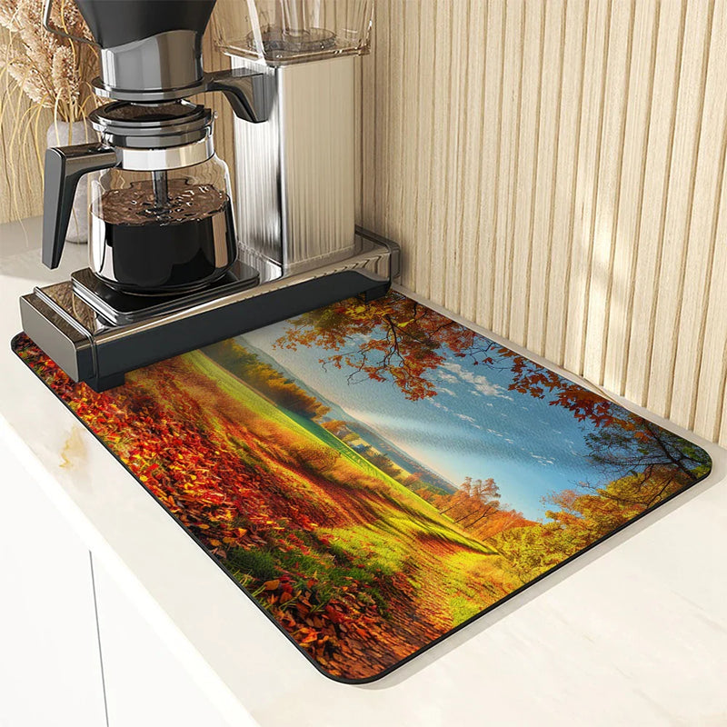 Axyaa Autumn Scenery Coffee Mat - Quick Dry Dish Draining Pad