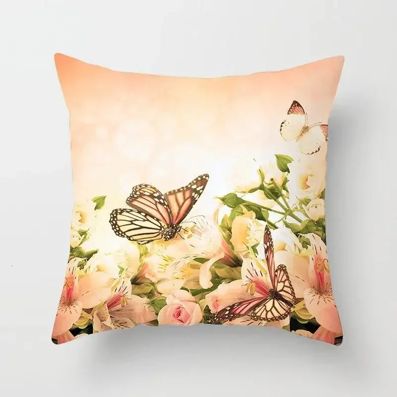 Axyaa Butterfly Flower Polyester Cushion Cover