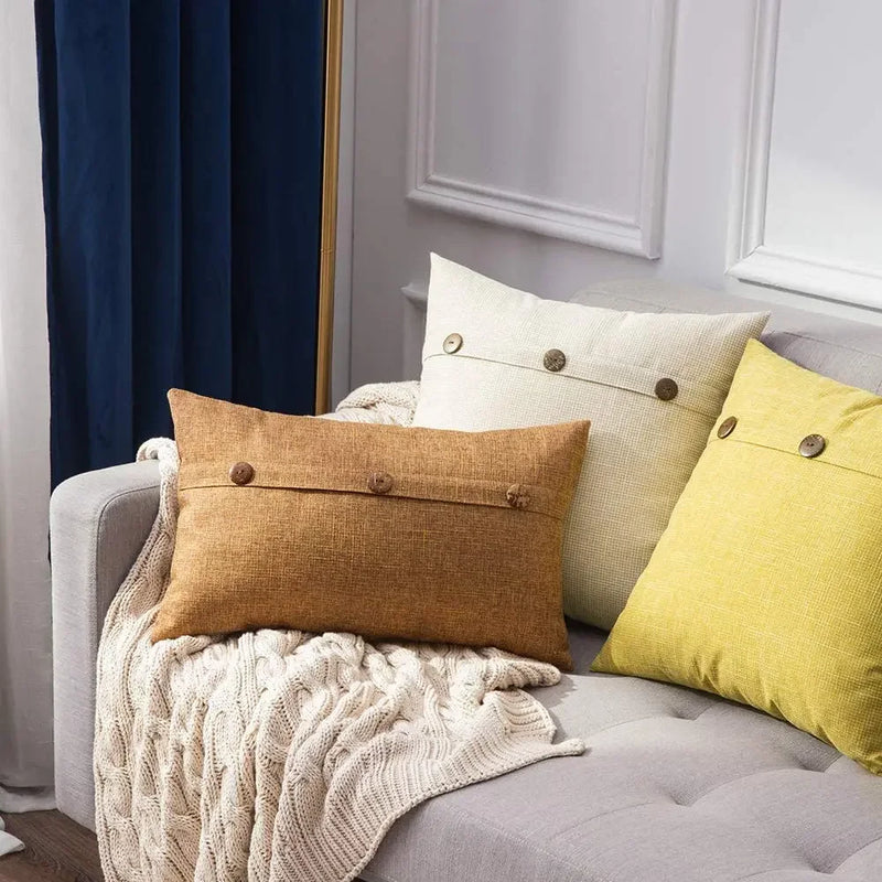 Axyaa Nordic Linen Button Pillow Cover for Living Room Sofa - 45x45cm