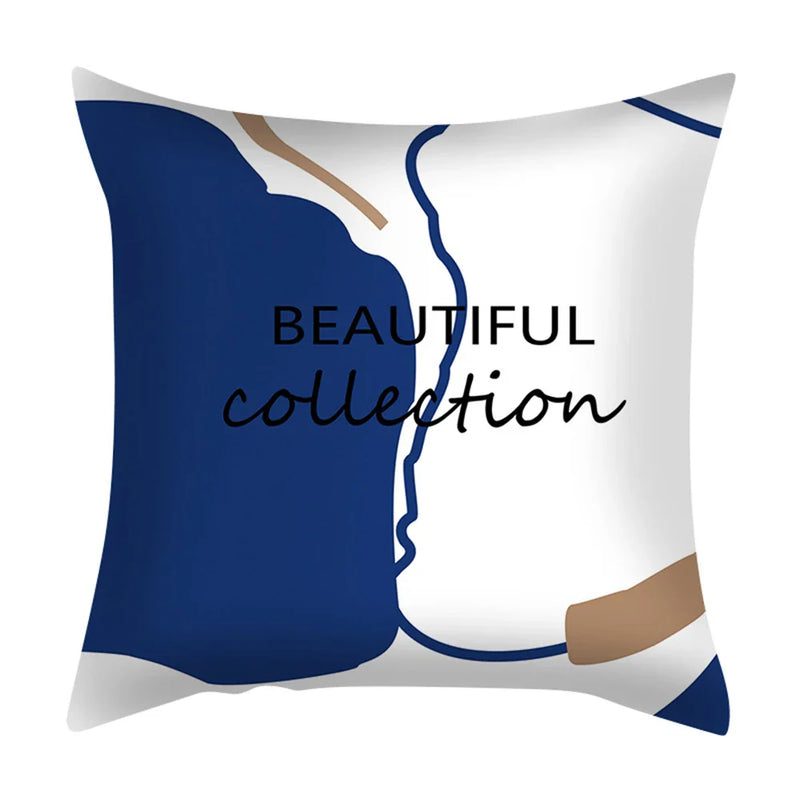 Axyaa Blue Daisy Geometric Flower Leaf Pillow Cover Square Decorative Cushion Cover
