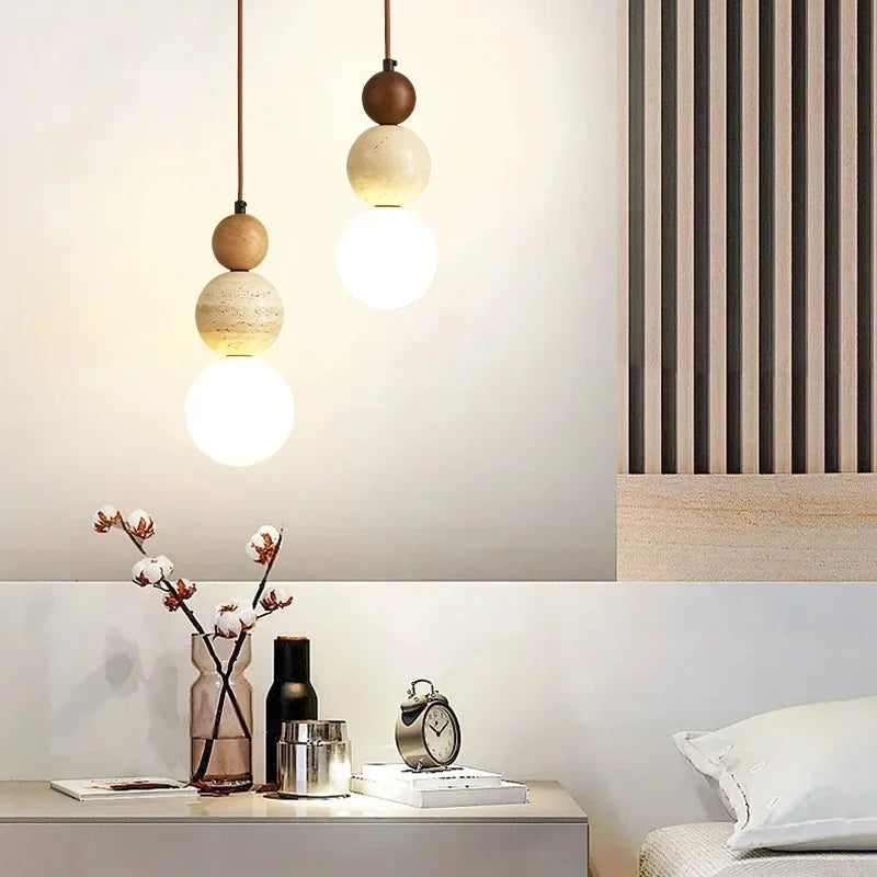 Axyaa Stone Wood LED Chandelier Bedroom Pendant Lamp Medieval Bar Restaurant Lighting