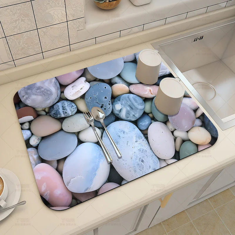 Axyaa 3D Visual Effect Drain Mat - Absorbent, Non-Slip, Anti-Mildew Kitchen Tableware Mat