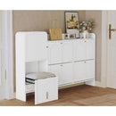 Axyaa 4-Drawer Shoe Cabinet with Hidden Stool & Adjustable Shelves