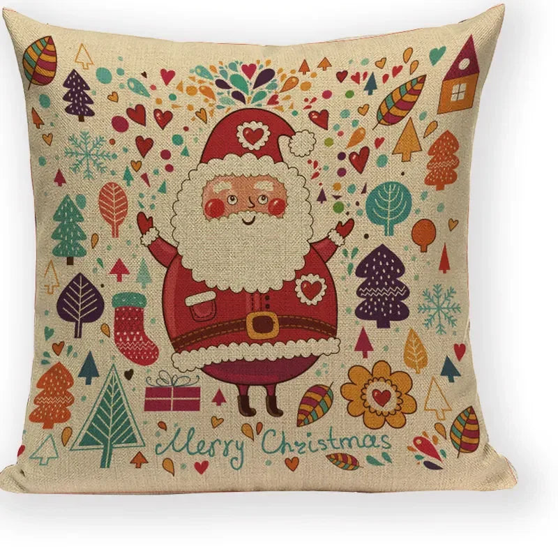 Axyaa Christmas Deer Throw Pillow Case - Festive Santa Claus Decor for Happy Holidays