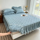 Axyaa Yarn-Dyed Cotton Bed Skirt with Lace, All-Season Mattress Topper