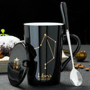 Axyaa Constellations Ceramic Mug Set with Spoon & Lid, 420ml Black Coffee Cup