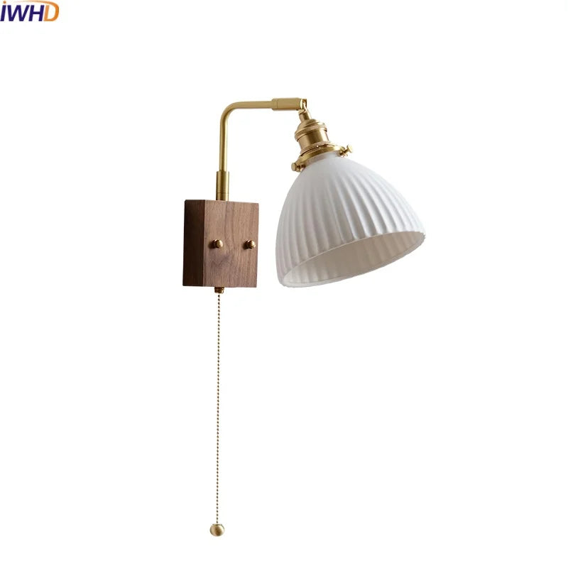 Axyaa Ceramic Copper LED Wall Lamps with Pull Chain Switch for Home Decor