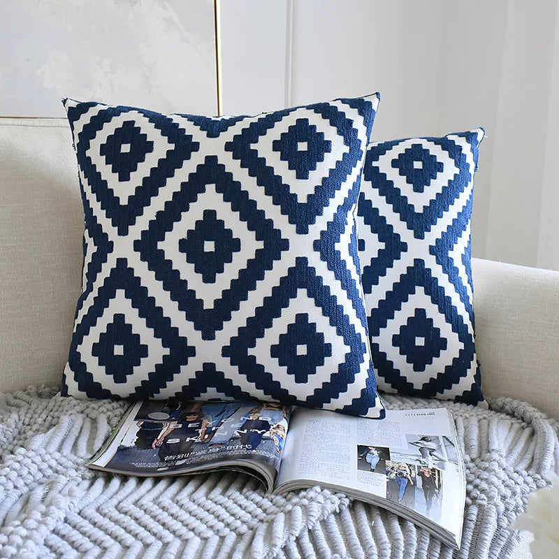 Navy Blue Cotton Throw Pillow Case 30x50/45x45cm - Axyaa Home Decor