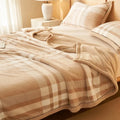 Axyaa Plush Velvet Duvet Cover 150x200cm, Japanese Grid Style Home Bedding