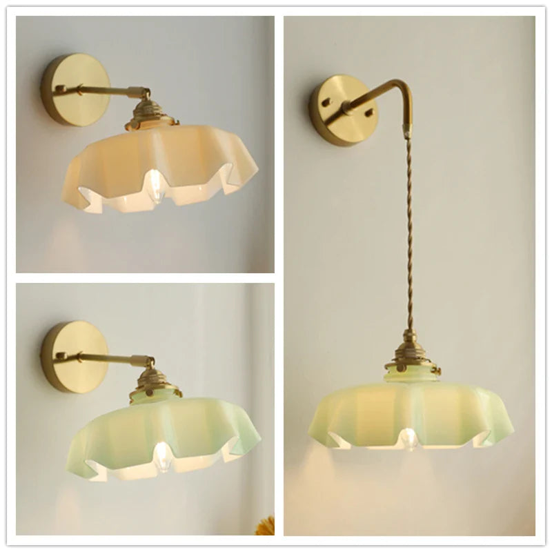 Axyaa Pink Glass LED Wall Sconce E14 Copper Socket Modern Nordic Bedroom Living Room Wall Lamp