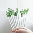 Axyaa Cactus Glass Stir Stick: Colorful, Long Handle for Cocktails, Juice, Coffee