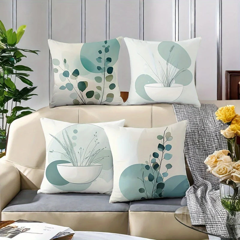 Bohemian Abstract Cyan & White Throw Pillow Covers by Axyaa - Set of 4