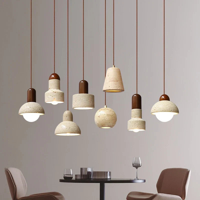 Axyaa Wabi Sabi Stone Pendant Light: Retro LED Bedside Lighting for Home Decor