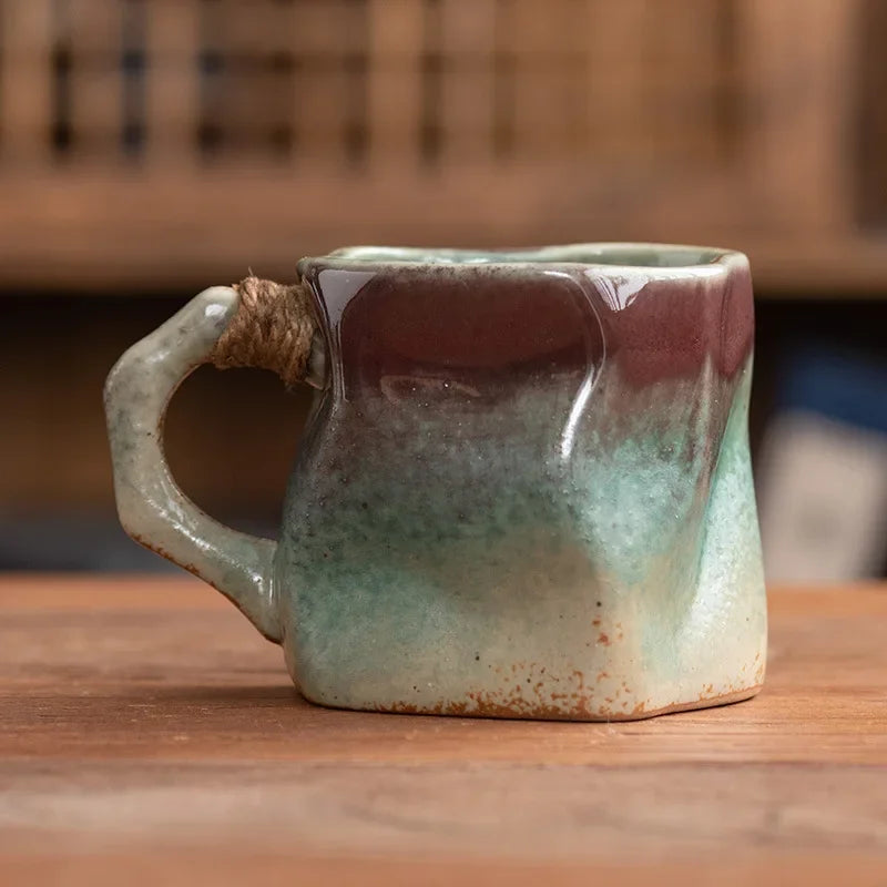 Axyaa Retro Ceramic Coffee Cup Set – 300ml Irregular Shape Drinkware Mug