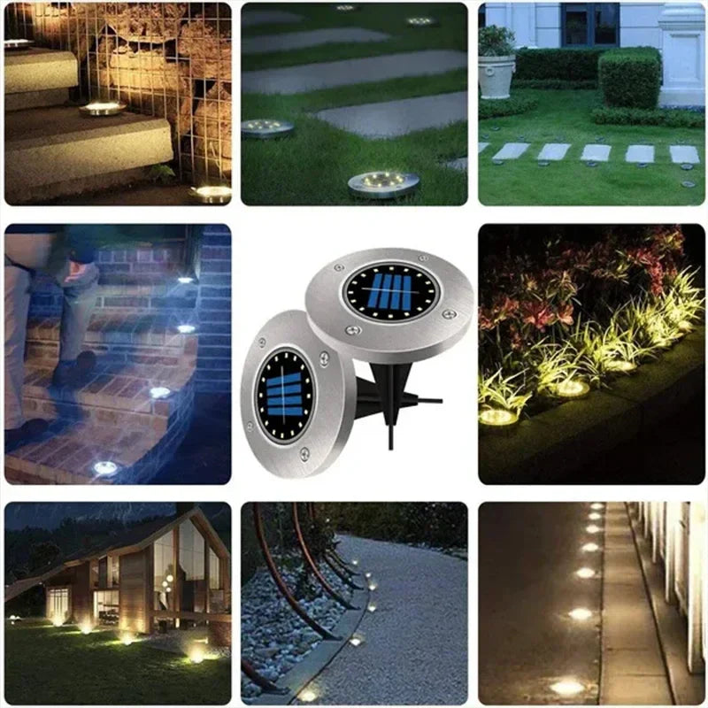 Axyaa Solar Power Disk Light: Outdoor Garden Spotlight Buried Deck Lamp
