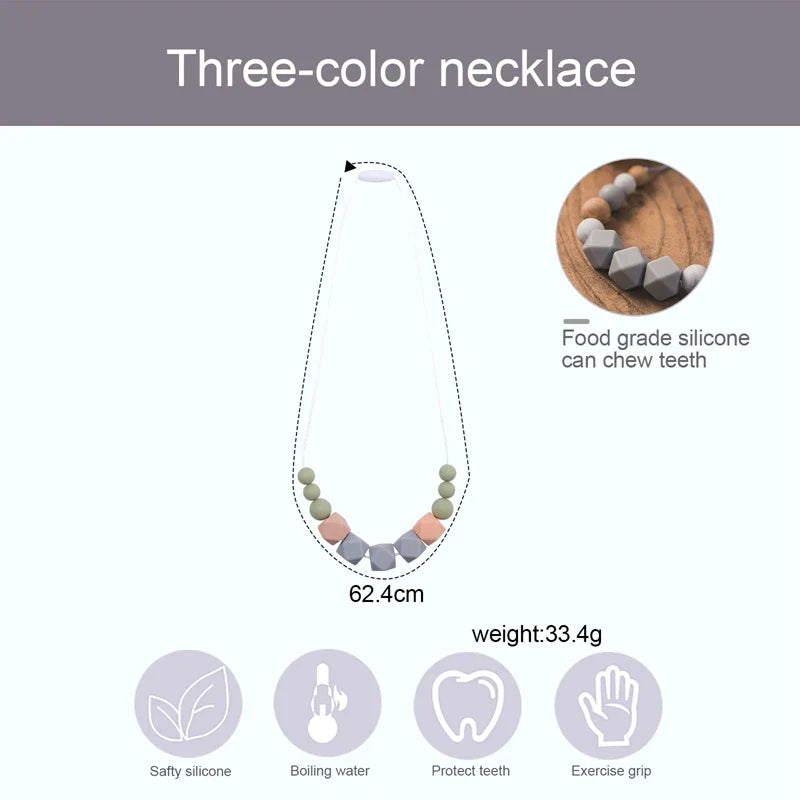 Axya Silicone Teething Beads Necklace for Babies - Food Grade Long Chain