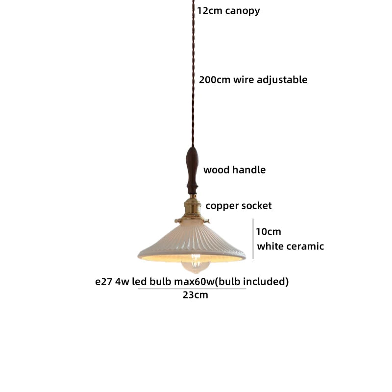 Axyaa Ceramic Pendant Light Wood White LED Lamp for Living Room & Cafe