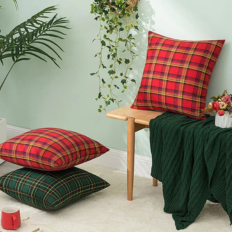 Axyaa Christmas Plaid Cushion Cover for Cheerful Home Decor
