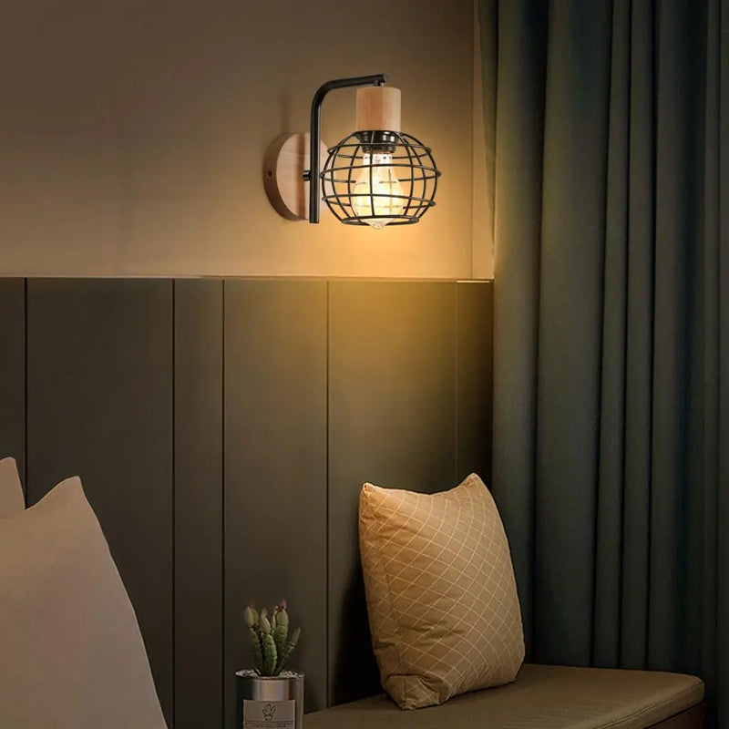 Axyaa Wire Metal Cage Wall Sconce Industrial Rustic Retro Lamp