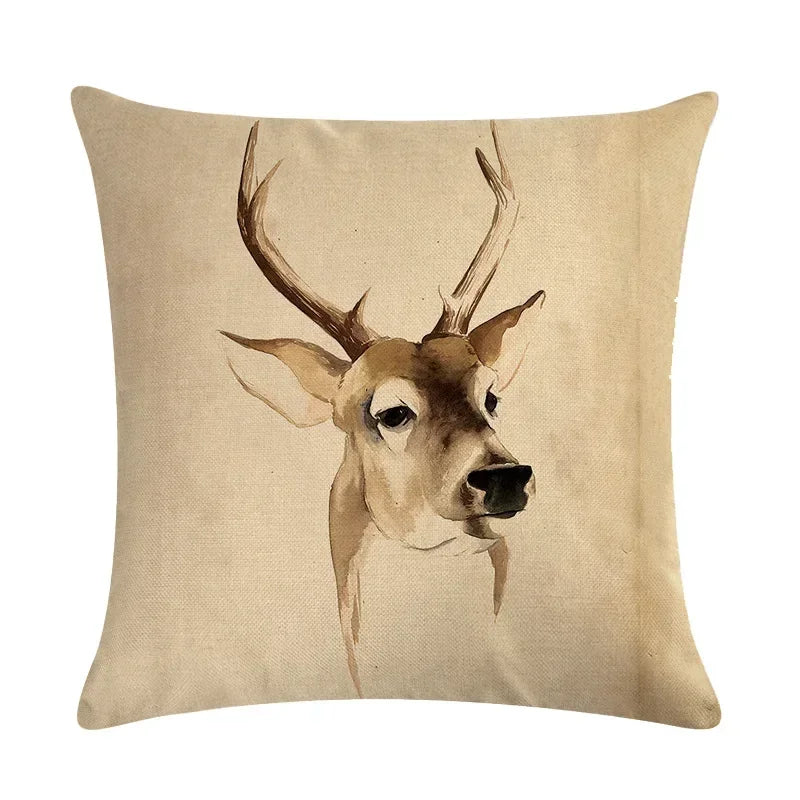 Axyaa Nordic Moose Art Linen Cushion Cover for Home Decor