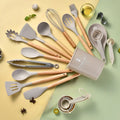 Axyaa 34-Piece Silicone Utensils Set with Wooden Handles