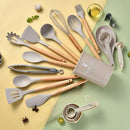 Axyaa 34-Piece Silicone Utensils Set with Wooden Handles
