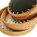 Axyaa Colorful Splicing Shell Rattan Storage Basket Set Round Hand-Woven Tray