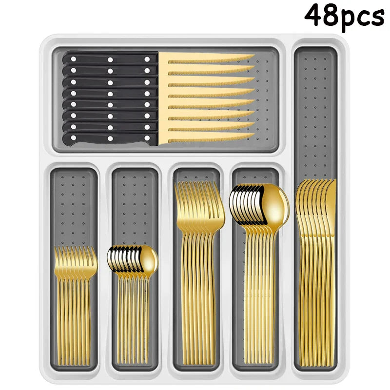 Axyaa 48pc Stainless Steel Tableware Set Knife Fork Spoon Dessert Steak Knife