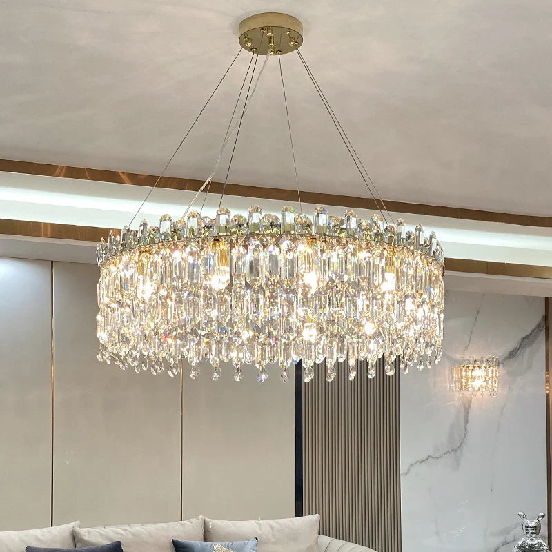 Axyaa Crystal Pendant Chandelier: Luxury Living Room Kitchen LED Decorative Lighting