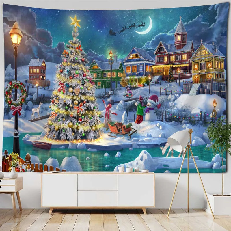 Axyaa Christmas Tapestry: Festive Holiday Scene Hanging Cloth for Home Decor
