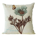 Axyaa Retro Flowers Butterfly Linen Pillow Cover for Living Room Sofa - 45x45cm