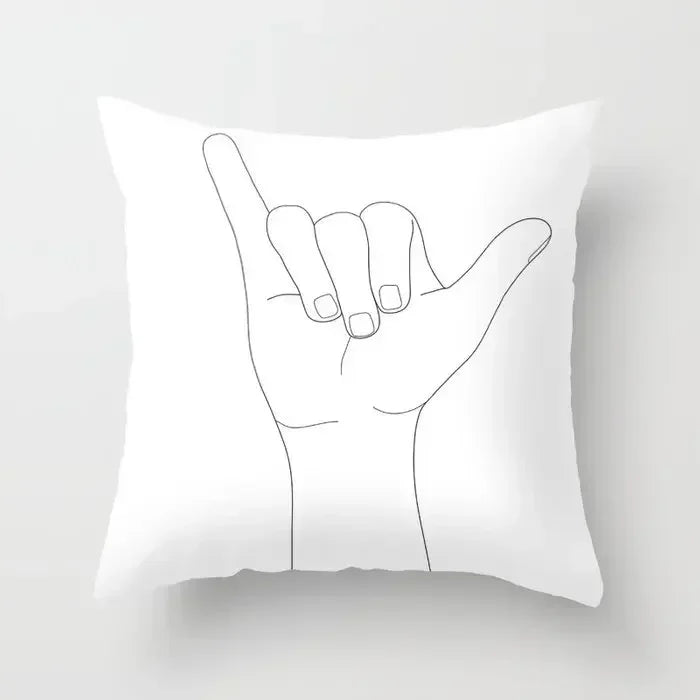 Minimalist White Pillow Cover - Axyaa Portrait Sketch Nordic Cushion