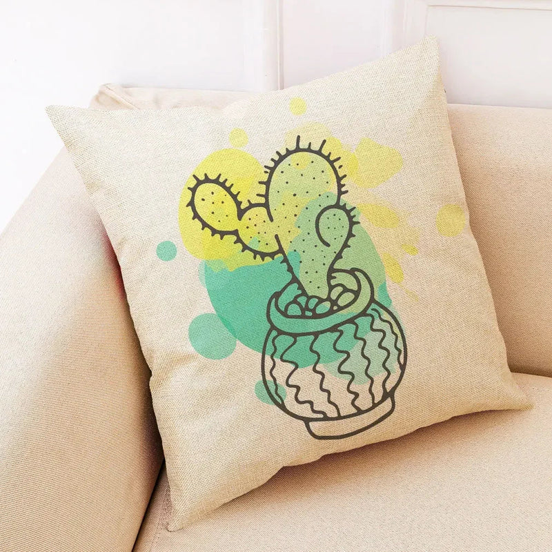 Axyaa Cactus Linen Pillowcase for Home Décor