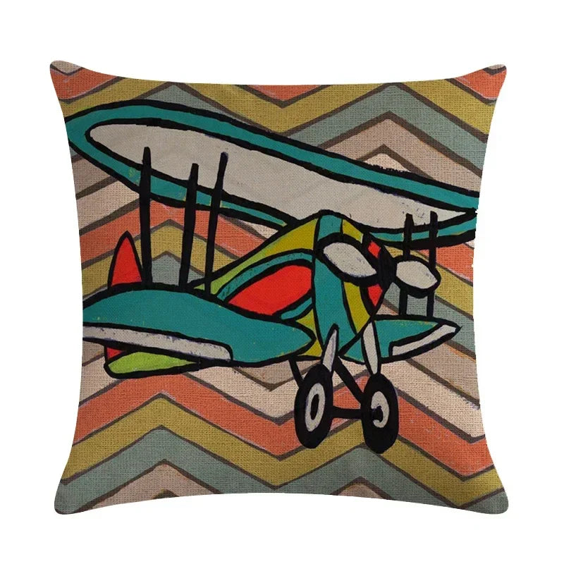 Axyaa Retro Car Pattern Cushion Cover Linen Pillowcase 45*45cm