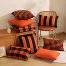 Axyaa Orange Plaid Halloween Pillow Case Cotton Sofa Throw Pillow Cover