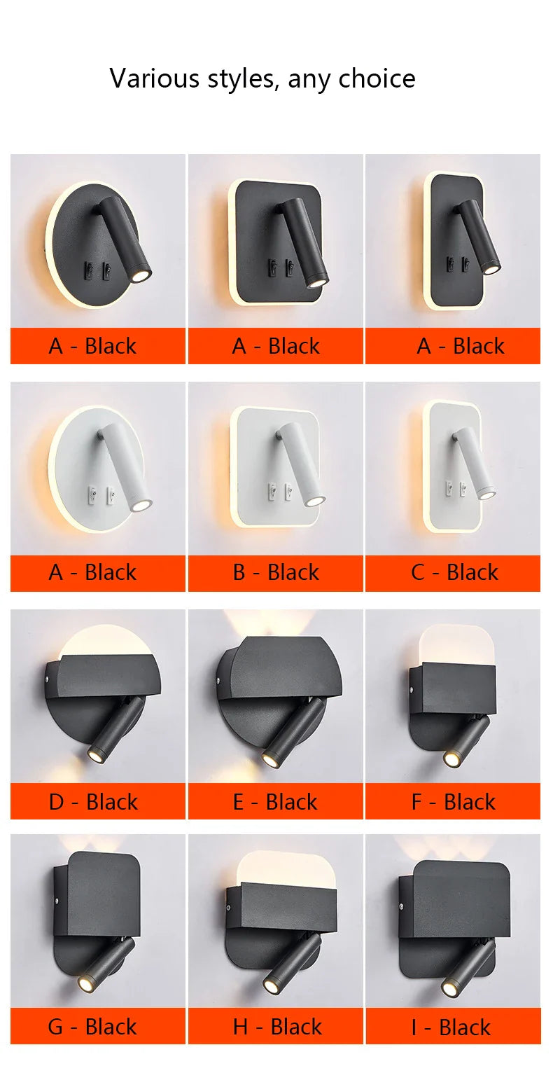 Axyaa LED Wall Lamp with USB Charging, Modern Minimalist Design