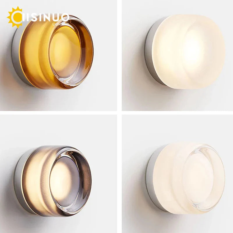 Axyaa Round Glass LED Wall Sconce for Indoor Outdoor Living Room Bathroom Lighting